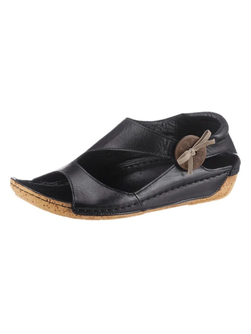 Volks Walkers Black Leather Cut-Out Sandals | 40